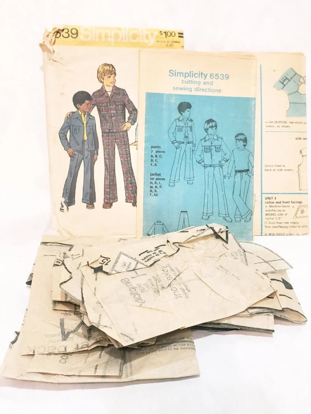 Boys Unlined Jacket Pants Pattern 6539 Simplicity 1974 Size 10 Precut Complete